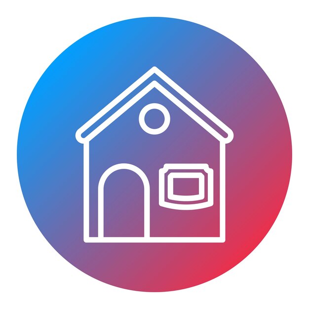 una casa azul y roja con un borde azul y rojo