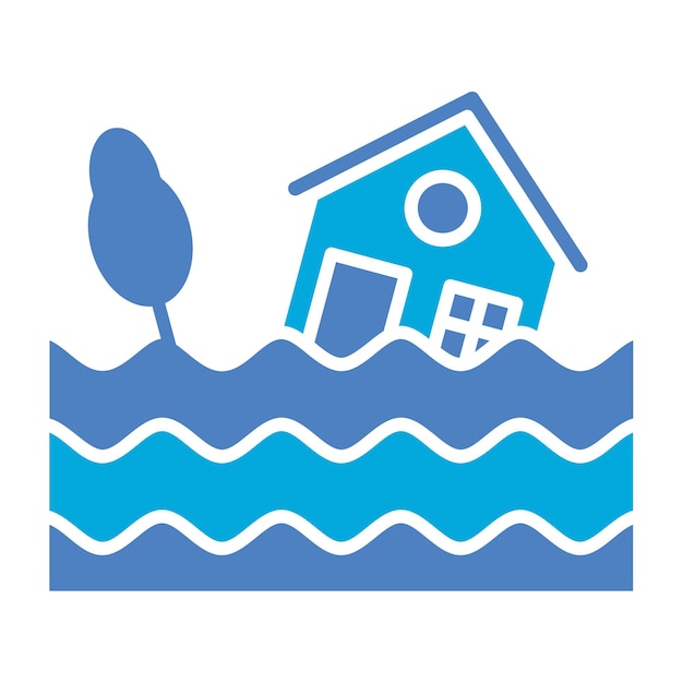 una casa azul con un techo azul está en el agua