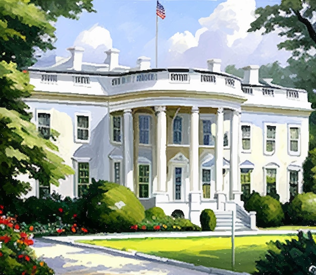 Vector casa blanca washington dc gráficos vectoriales del lado sur de la fachada ilustración realista