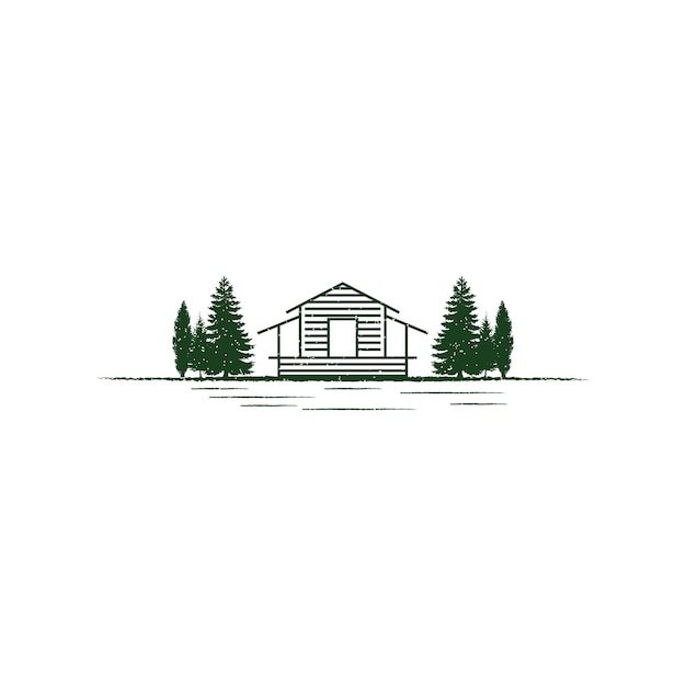 una casa en el bosque en el lago o alquiler de cabañas inspiración para el diseño del logotipo