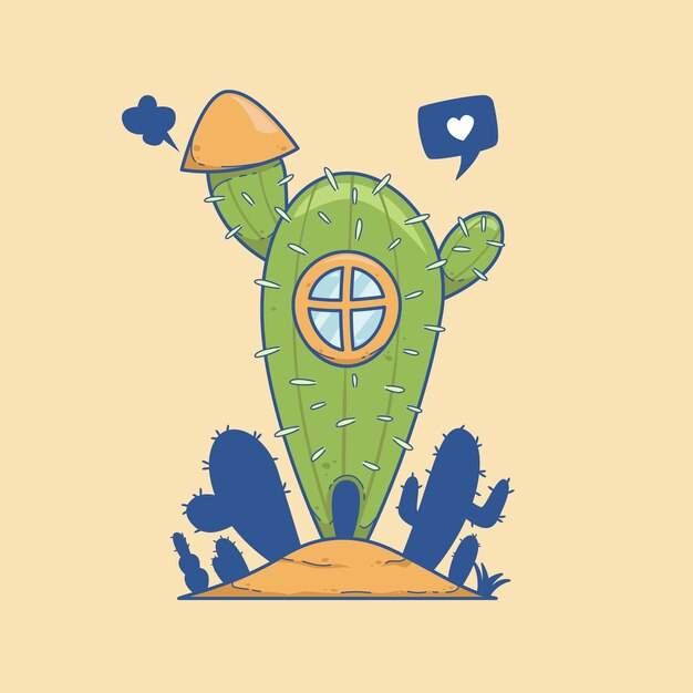 Vector casa de cactus dibujos animados lindo ejemplo gráfico