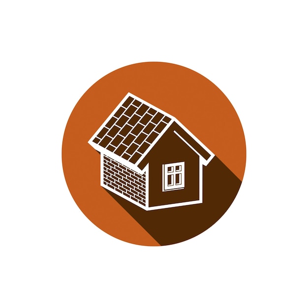 Casa de campo construida con ladrillos, símbolo del hogar. Elemento de vector inmobiliario. Icono conceptual para la publicidad y el negocio de seguros de hogar.
