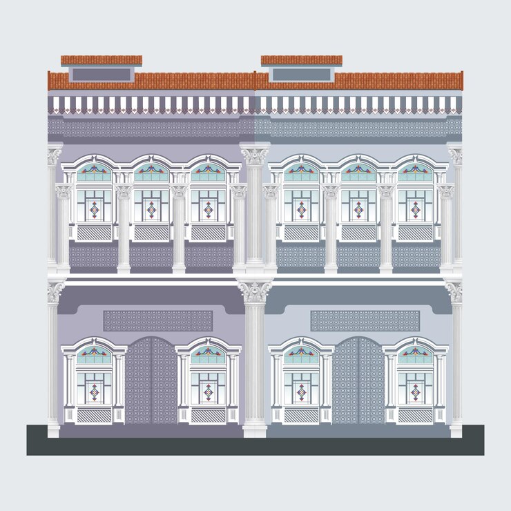 Vector casa china de gray peranakan en singapur