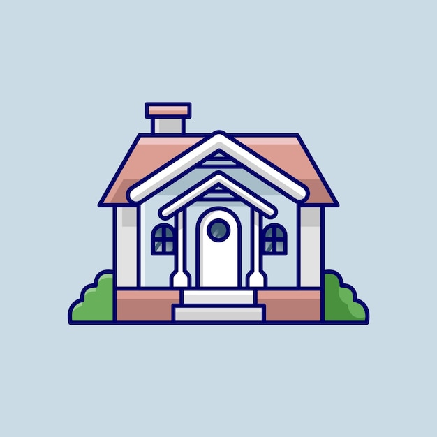 Casa clásica simple con chimenea y puerta con ventana Ilustración vectorial de dibujos animados Colección de casas