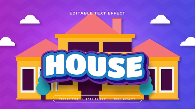 Casa colorida estilo de fuente de efecto de texto editable en 3D