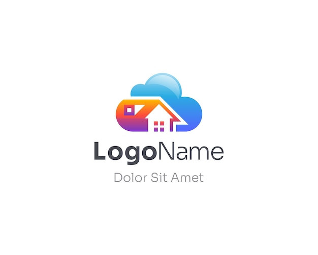 Casa colorida con logo de nube azul
