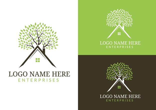 Casa con concepto de diseño de logo de árbol
