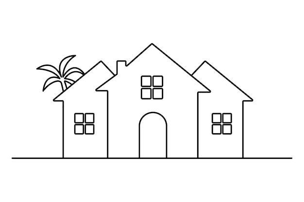 Casa continua dibujo artístico de una línea de fondo blanco