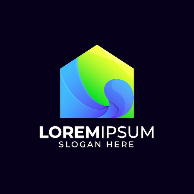 Casa creativa colorida con plantilla de vector de diseño de logotipo degradado de onda