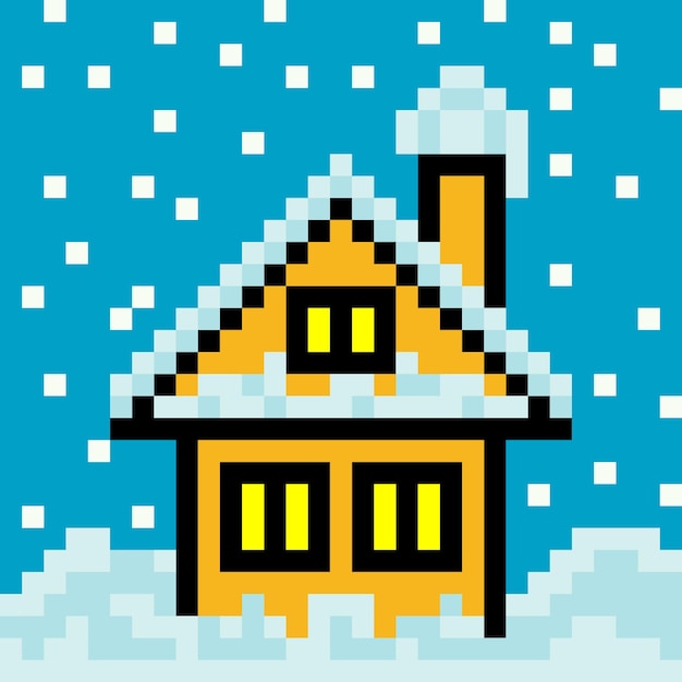 Casa de descanso de invierno en el arte de píxeles
