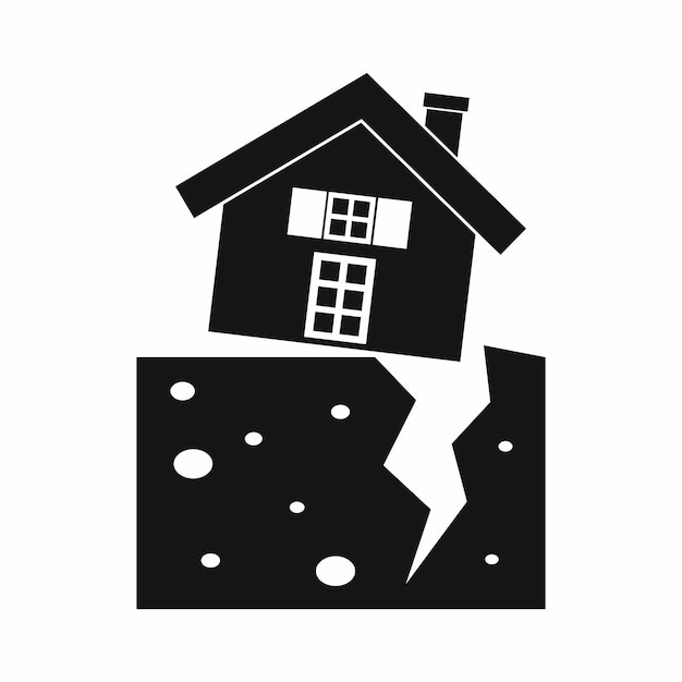 Casa después de un icono de terremoto en estilo simple ilustración vectorial aislado