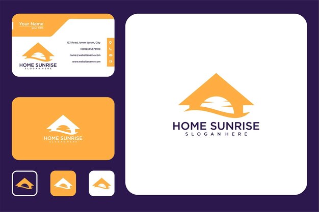 casa con diseño de logotipo de amanecer y tarjeta de visita
