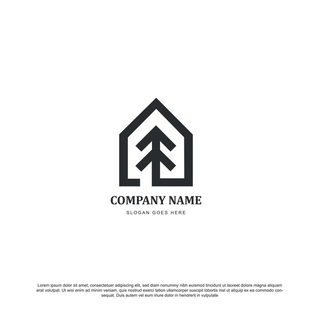 Casa de diseño de logotipo de edificio creativo con vector de árbol