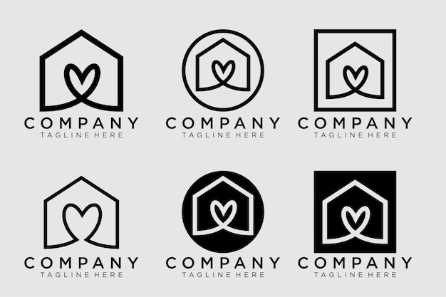 Casa con diseño de logotipo en forma de corazón, vector de icono de casa de amor moderno y simple.