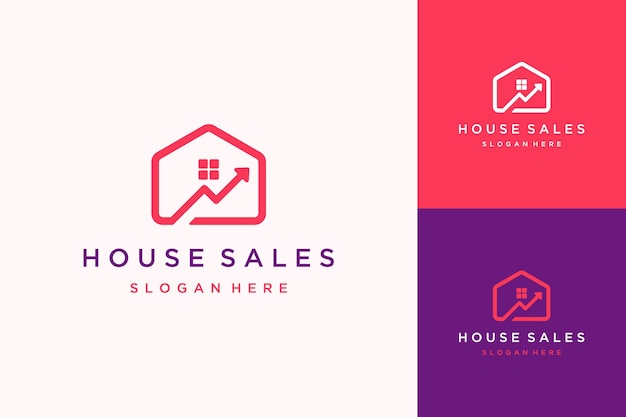 Casa de diseño de logotipo de inversión o casa con una flecha ascendente