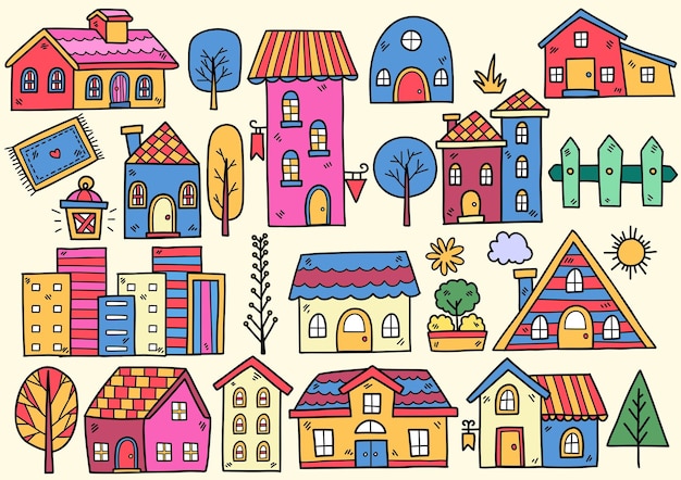 Casa doodle objetos vector ilustración para banner