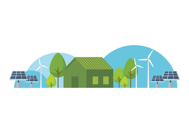 Casa ecológica con energía verde. Ilustración vectorial