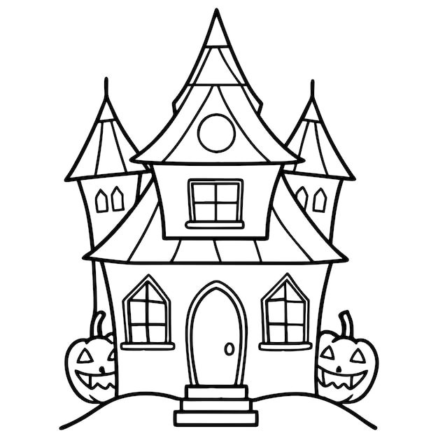 La casa embrujada de Halloween página de colorear