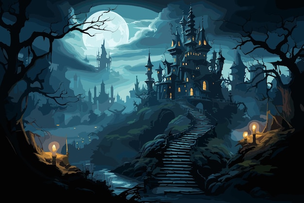 Casa embrujada de madera y luna llena Espeluznante vieja casa embrujada en un bosque oscuro espeluznantes Casa embruhada