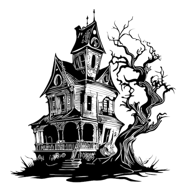 Casa encantada boceto dibujado a mano ilustración vectorial halloween