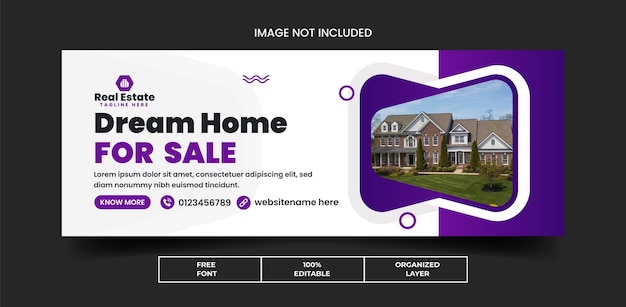 Vector casa de ensueño en venta inmobiliaria foto de portada de redes sociales y diseño de plantilla de anuncios de banner web
