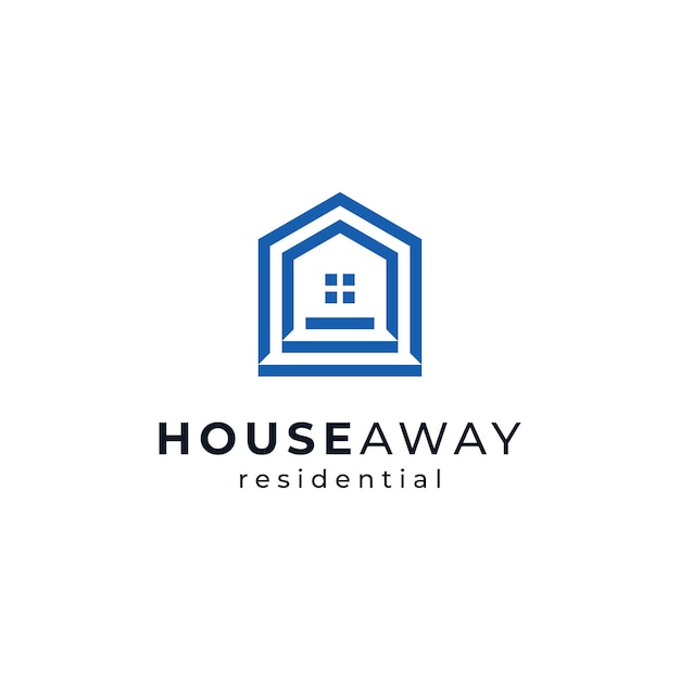 casa y escaleras con estilo de diseño de arte lineal para el diseño del logotipo del hogar y la familia