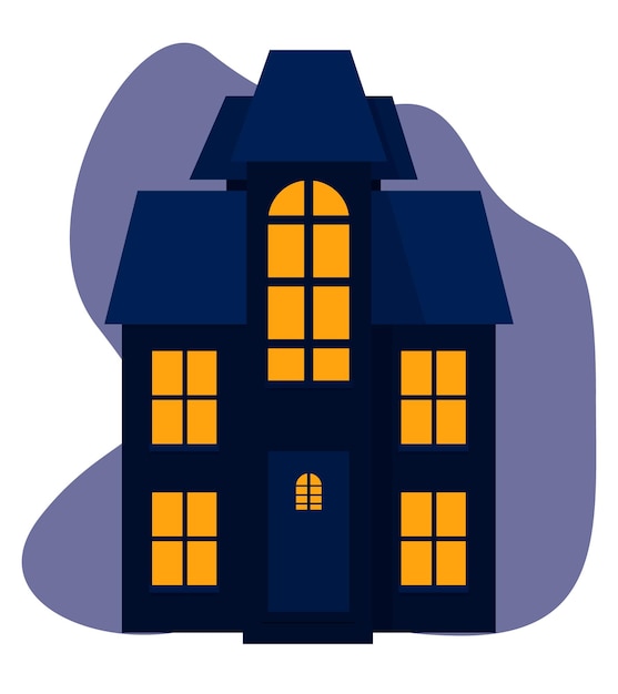 Casa de estilo plano en color azul oscuro. Composición sencilla. Edificio.