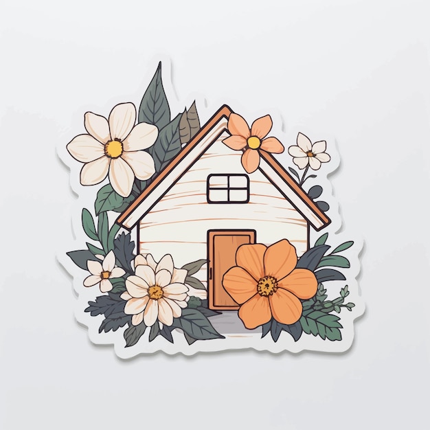 Vector una casa con flores y una imagen de una casa con una imagen de una casa en ella.