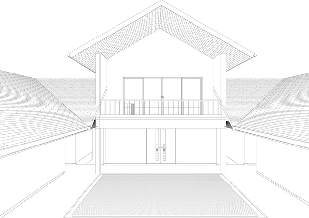 Vector una casa con un gran ventanal y un balcón con vista a la casa.