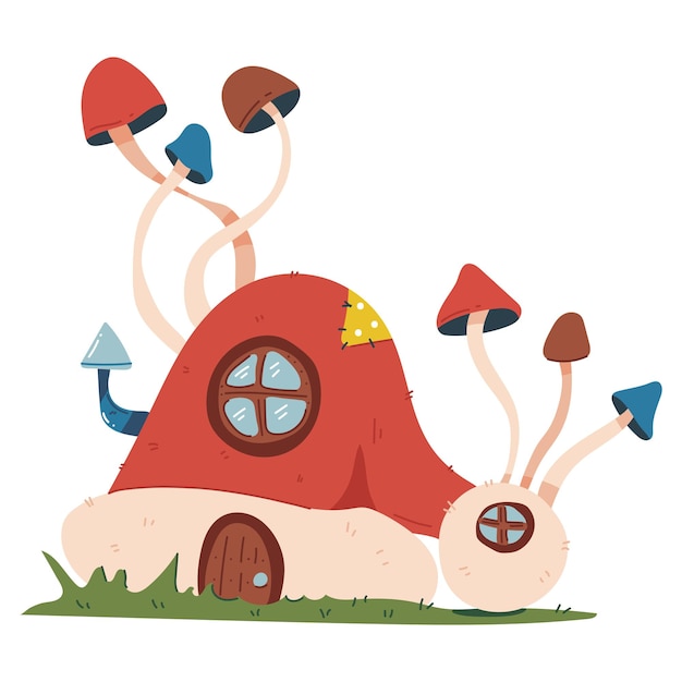 Casa de hadas para gnomo y elfo Ilustración de dibujos animados vectorial aislada en el fondo
