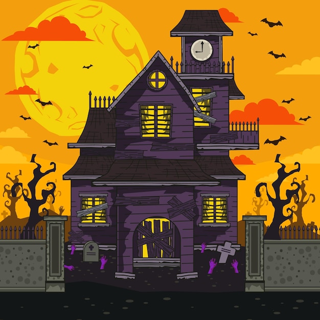 Vector casa de halloween de dibujos animados