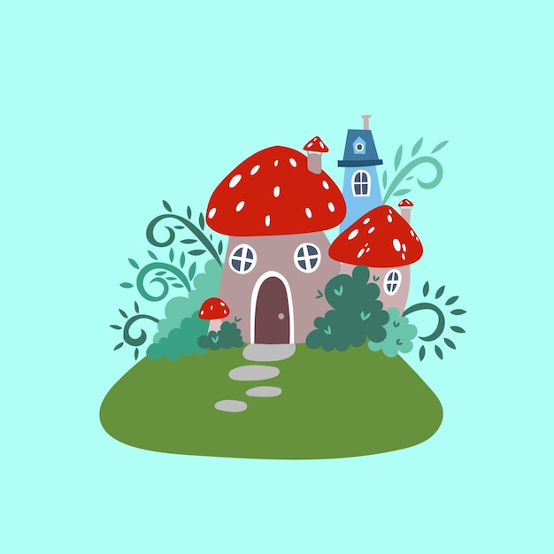 Casa de hongos en el bosque encantado.