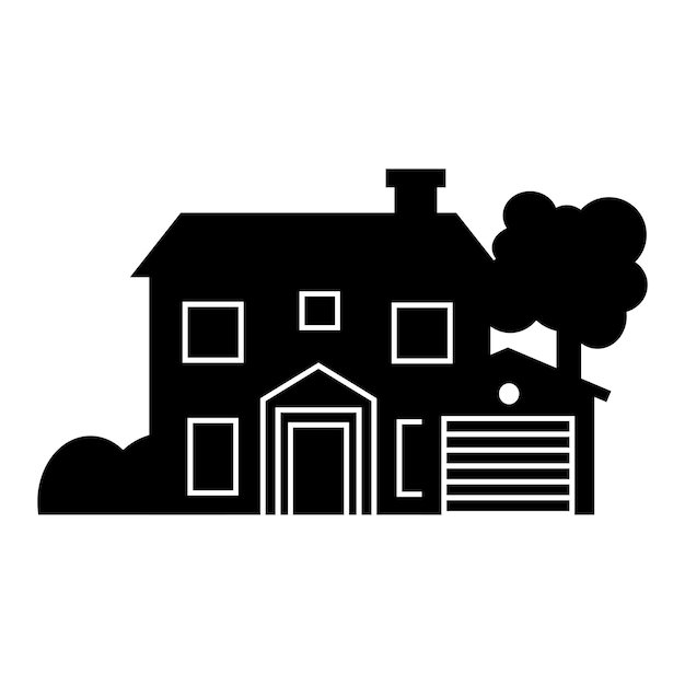 casa con icono de garaje sobre fondo blanco ilustración vectorial de estilo silueta Diseño exterior