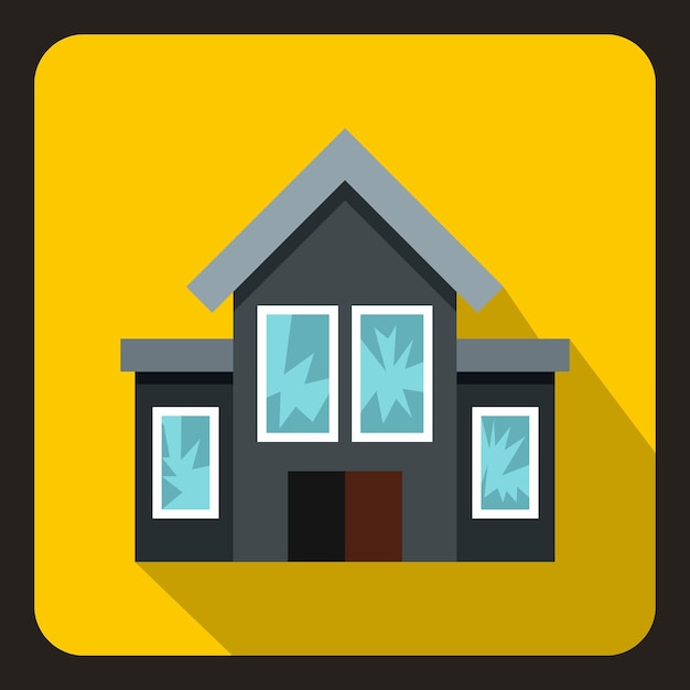 Vector casa con icono de ventanas rotas en estilo plano en una ilustración de vector de fondo amarillo