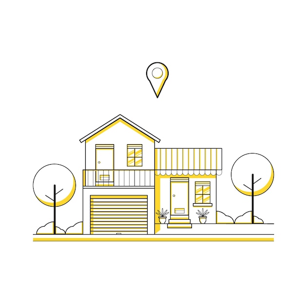 Casa Ilustración Estilo Arte Lineal Diseño Plano Moderno