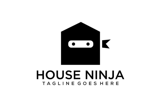 Casa de ilustración con ojos de ninja en el medio y también un diseño de logotipo de corbata de cabeza