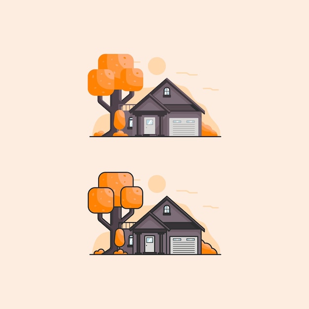 Casa en la ilustración de vector de temporada de otoño