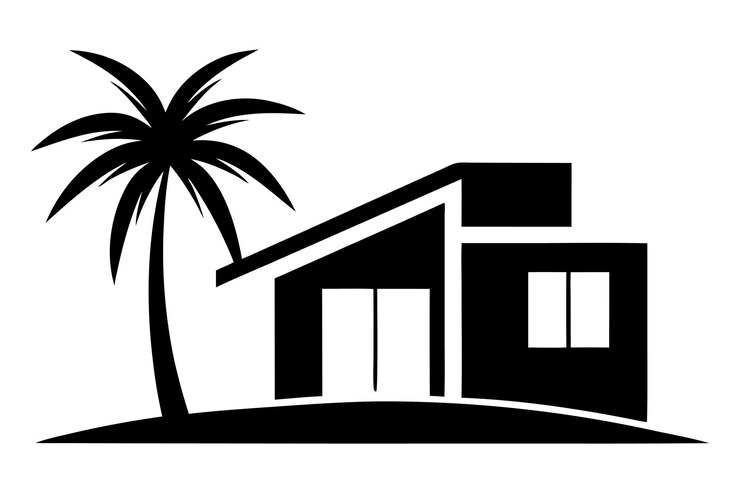 Casa con ilustración vectorial de la silueta de una palmera