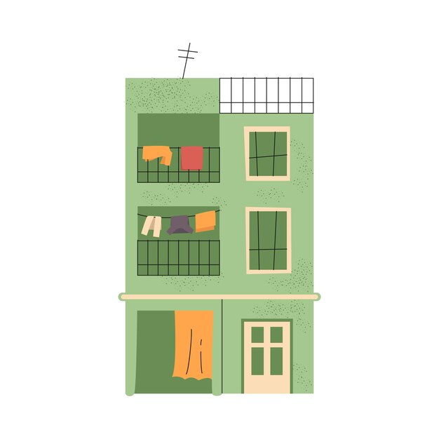 Casa india verde con tendederos Vector edificios pobres clipart