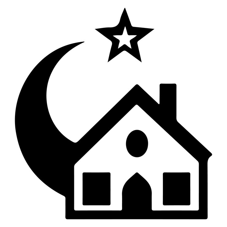 Casa islámica con media luna y estrella