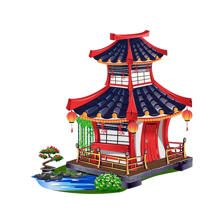 Vector casa japonesa con tejas