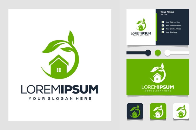 casa con leafe plantilla de tarjeta de visita de diseño de logotipo moderno