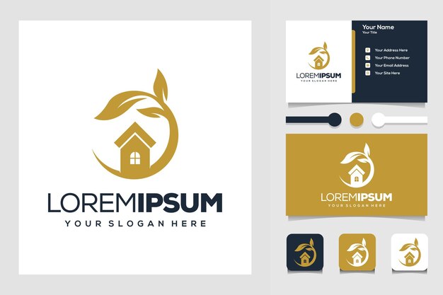 casa con leafe plantilla de tarjeta de visita de diseño de logotipo moderno