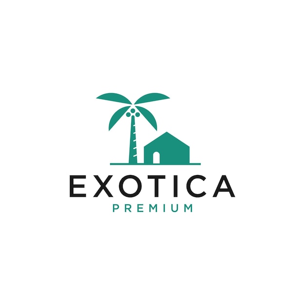 casa con el logotipo de la palmera vector playa tropical casa o hotel ilustración de diseño de icono