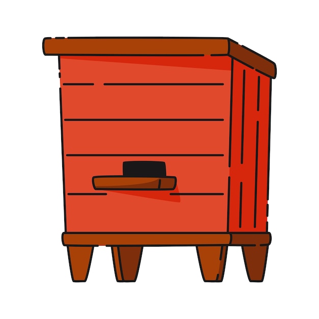 Casa de madera para abejas melíferas Ilustración vectorial de dibujos animados Colmena linda para un enjambre de abejas