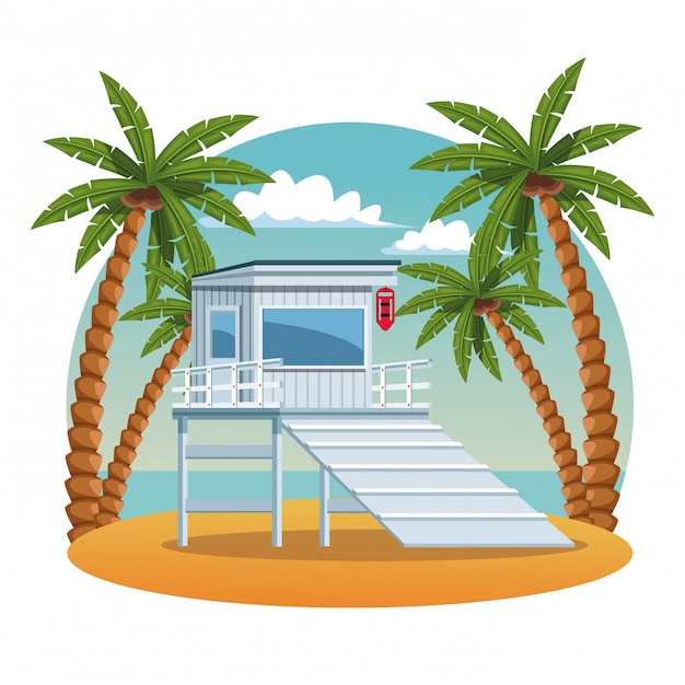 Vector casa de madera en diseño gráfico del ejemplo de la playa