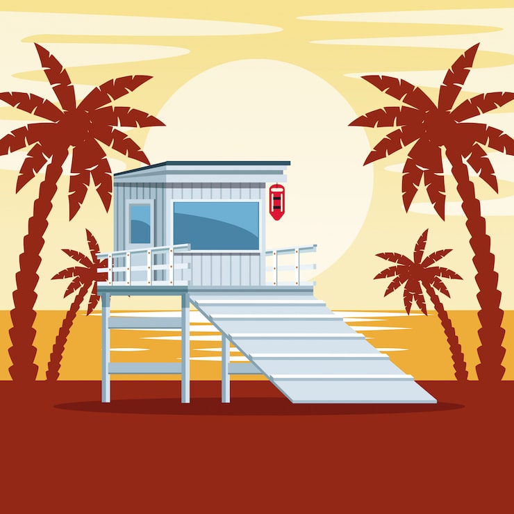 Vector casa de madera en diseño gráfico del ejemplo de la playa