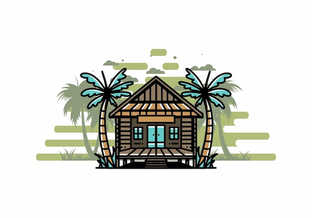 Vector casa de madera en el diseño de insignia de ilustración de playa