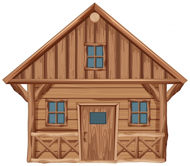 Vector casa de madera con puertas y ventanas en blanco