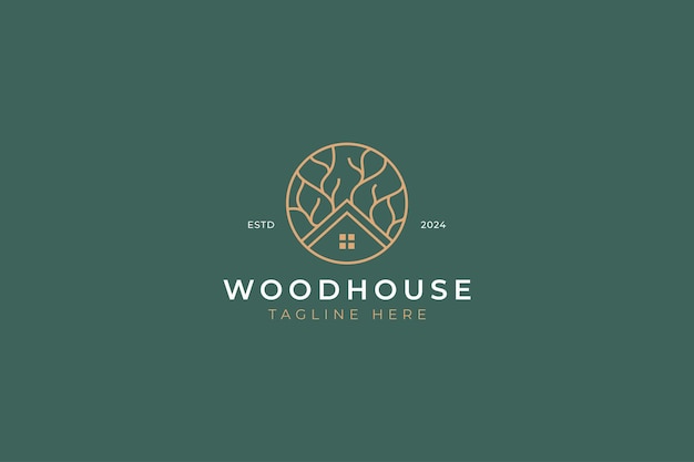 Casa de madera rama de árbol concepto natural propiedad comercial logotipo de la aldea residencial